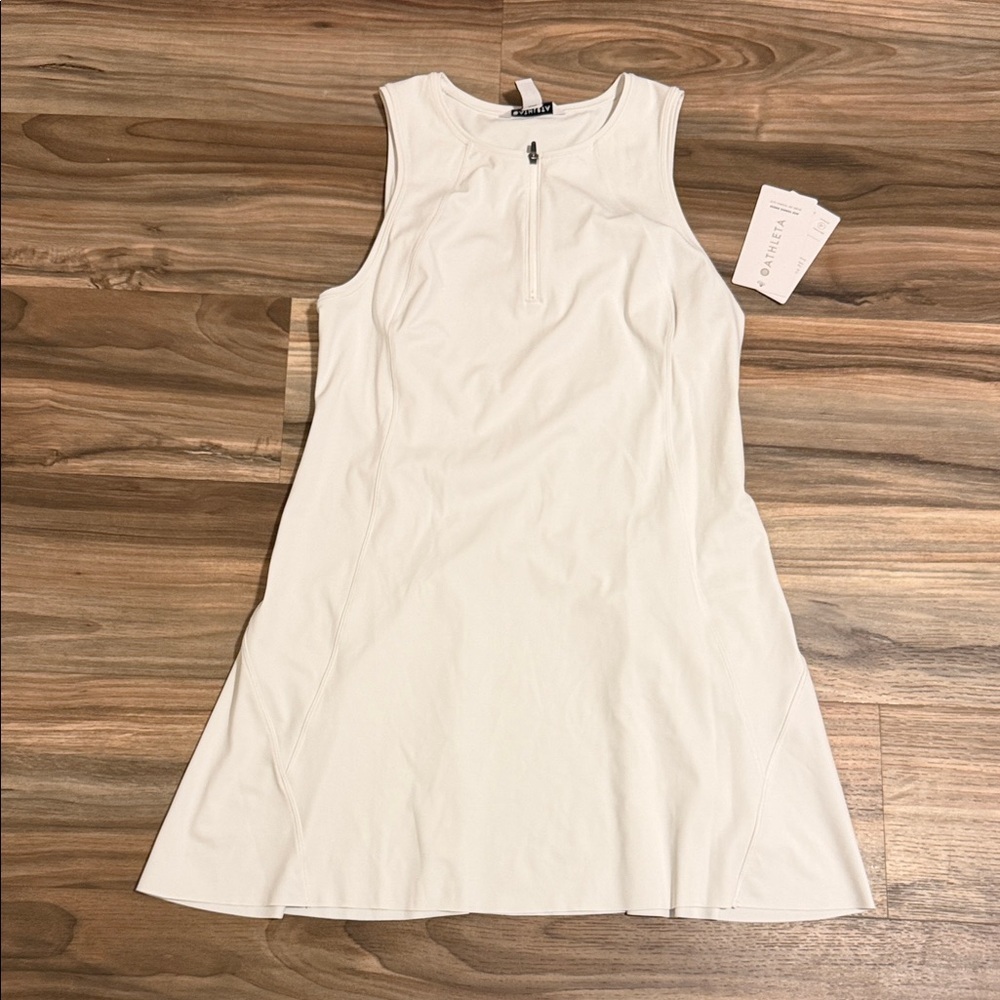 Athleta Ace Tennis Pickleball Dress White Golf Sporty Women’s Sz. L 1/4 Zip NWT